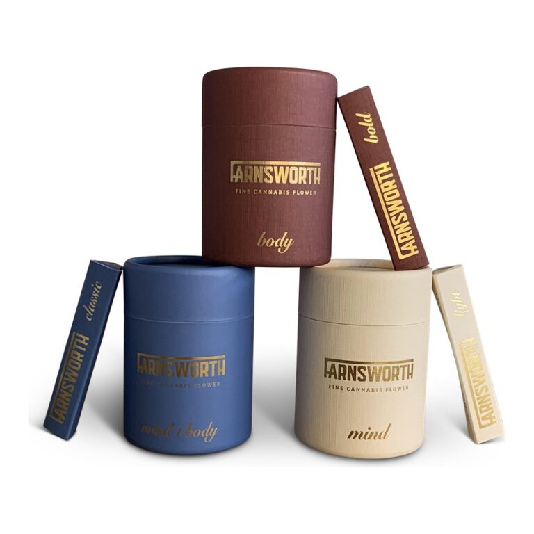 Farnsworth cannabis paper tube packaging, produced by PLC Print
