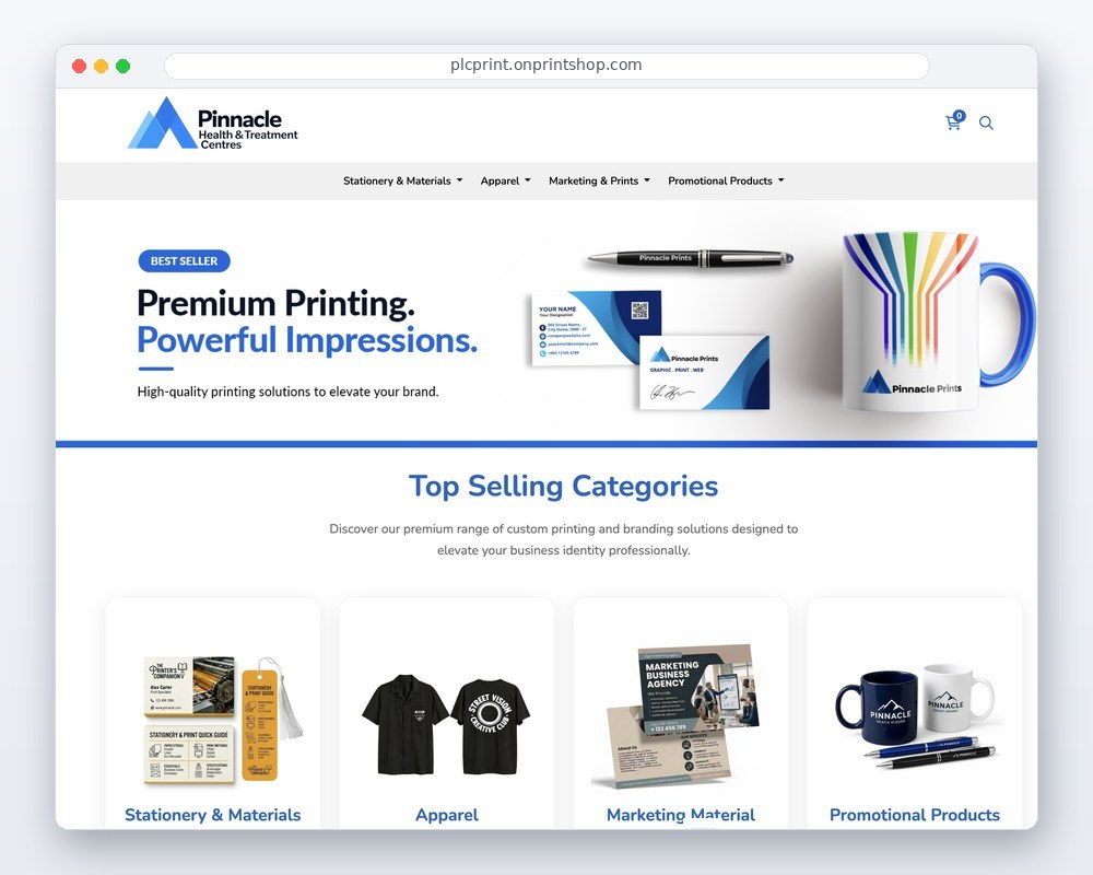 Branded corporate ordering storefront built and managed by PLC Print for a healthcare client