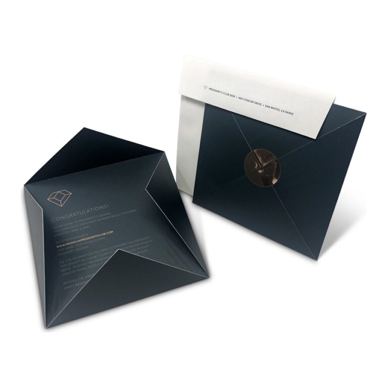 Custom folded invitation with printed envelope, produced by PLC Print