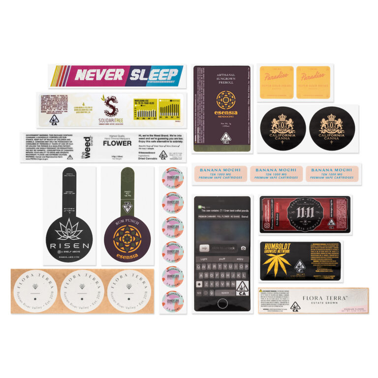 Custom product labels and stickers for cannabis and consumer brands, produced by PLC Print