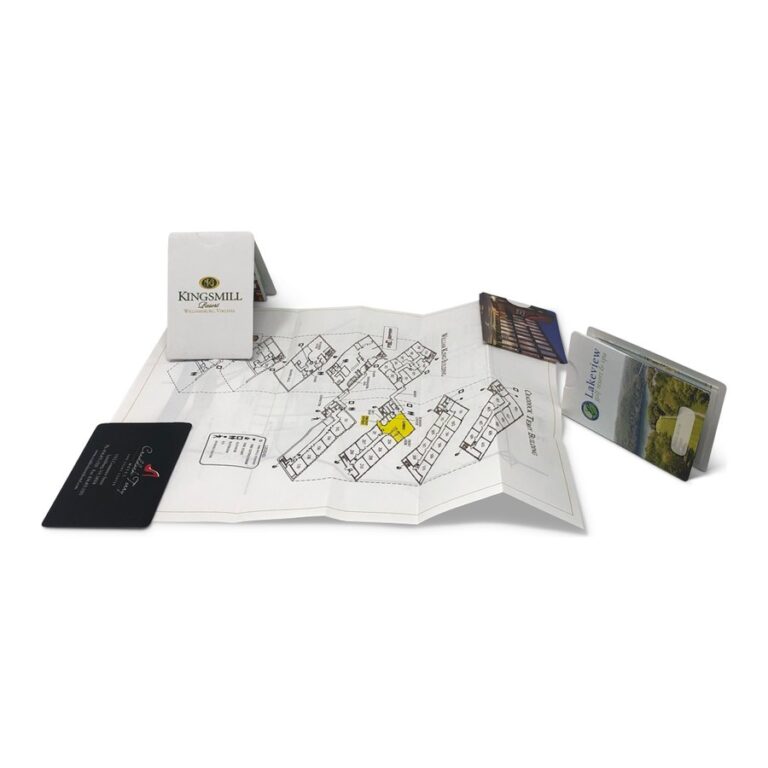 Kingsmill folded map, key card and printed cards, produced by PLC Print
