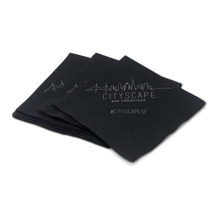 Printed cocktail napkins for Cityscape bar in San Francisco, produced by PLC Print