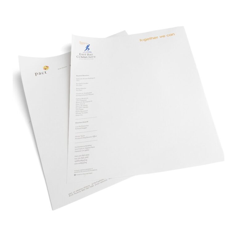 Letterhead for East Bay Community Foundation and Pact, produced by PLC Print