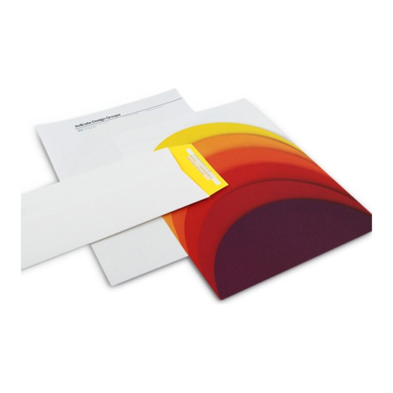 Letterhead, envelopes and pocket folder for Indicate Design, produced by PLC Print