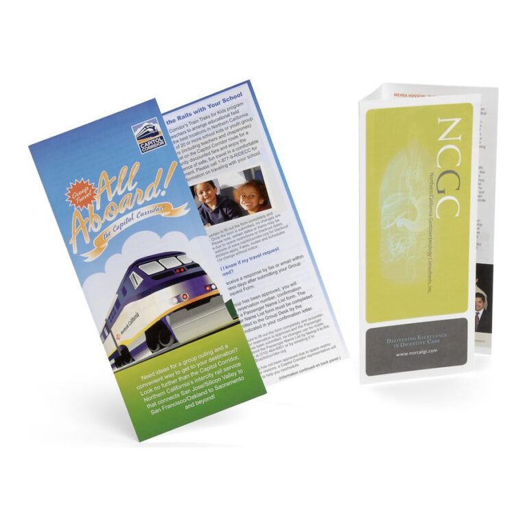 Offset printed tri-fold brochures for Capitol Corridor and NCGC, produced by PLC Print