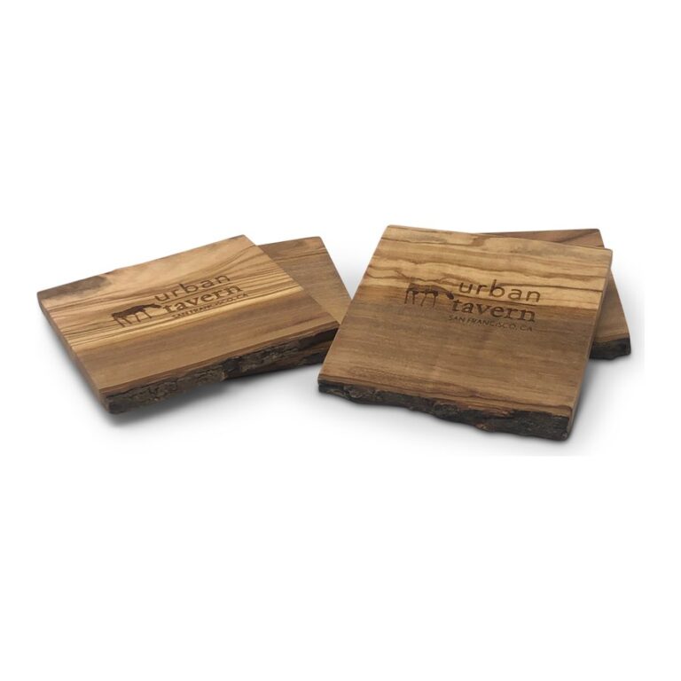 Engraved wood coasters for Urban Tavern restaurant, produced by PLC Print